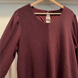 Plum/ Eggplant Purple A Line Midi Dress with Long Sleeves